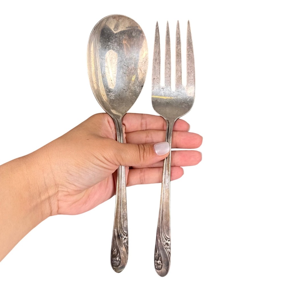 Holmes & Edwards DeepSilver Silver Fashion 1956 Salad Serving Set Fork‎ Spoon